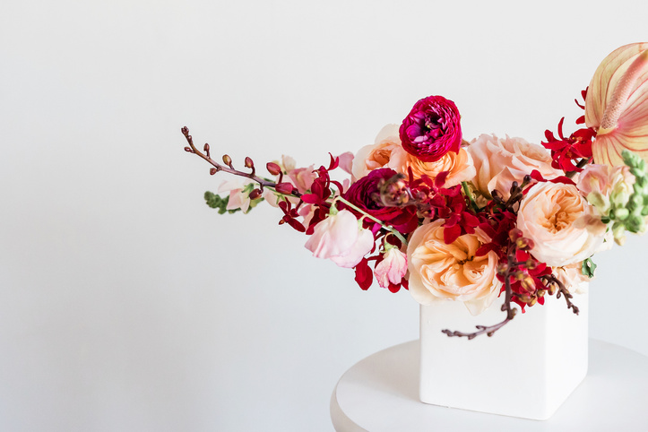 Bright Red and Peach Floral Arrangement